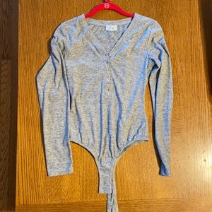 Grey Long Sleeve Henley Bodysuit